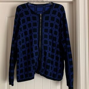 Zip Up. Blue Checked Sweater